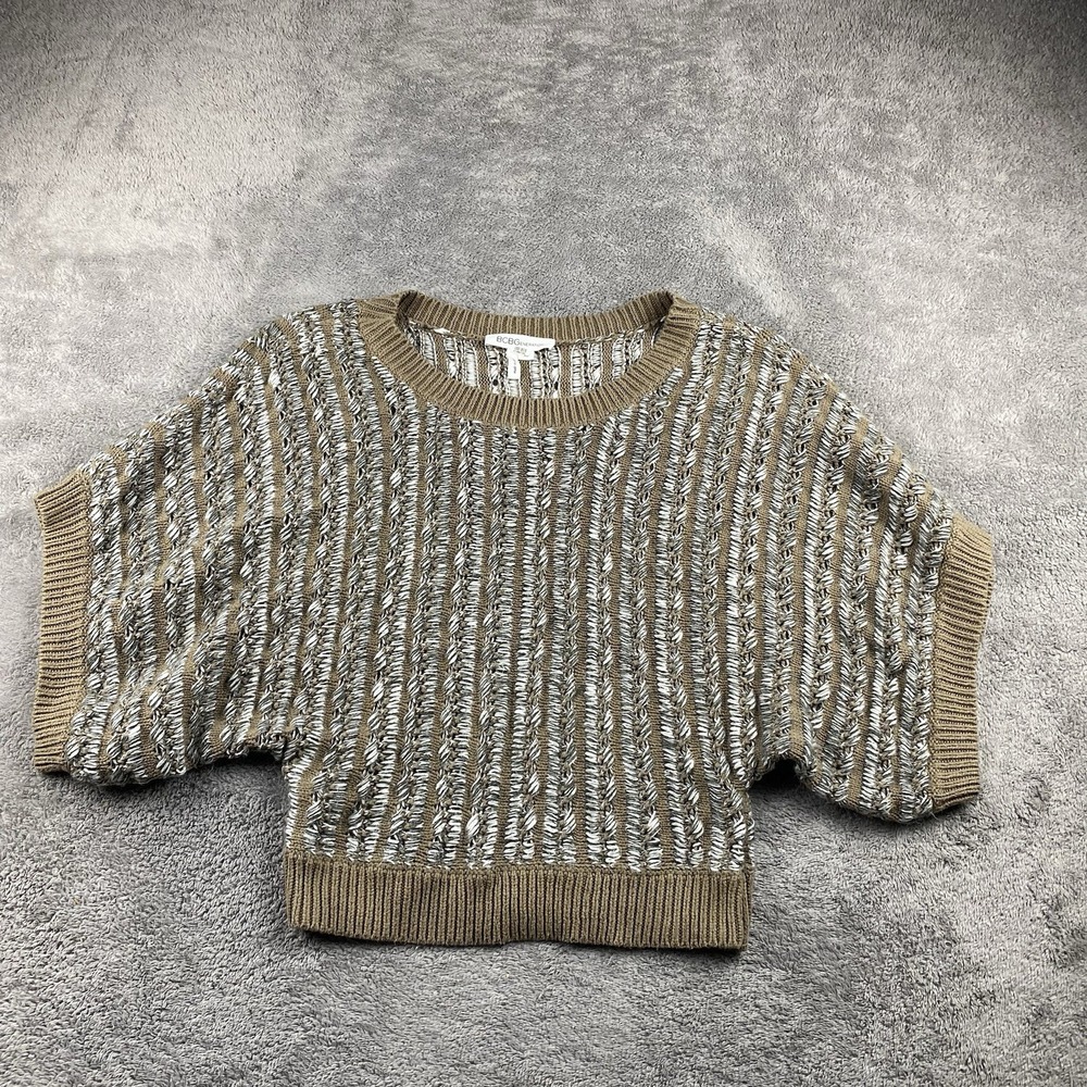 BCBG Maxazria Loose Knit Sweater Womens XS Brown White Dolman Sleeve
